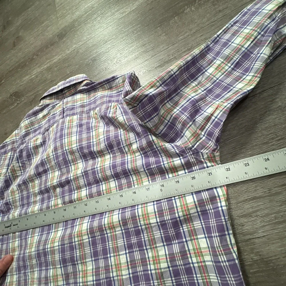 Banana Republic Shirt Mens Medium Purple Cotton Plaid Soft‎ Wash Button Down